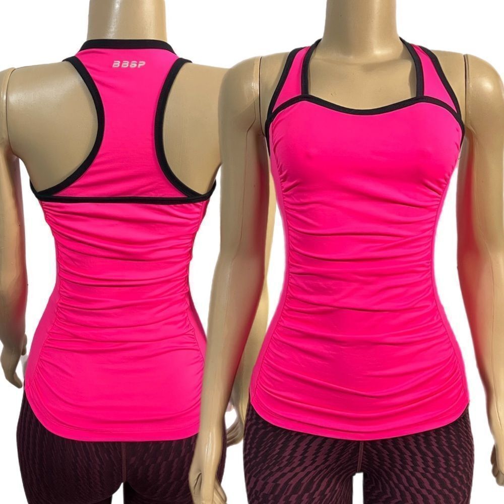 Bebe Sport BBSP Ruched Sweetheart built in shelf bra sports tank top Pink XSmall